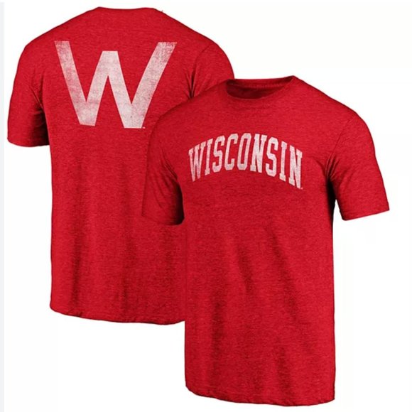 FANATICS Men's Wisconsin Badgers Throwback T-Shirt Size 2XL - Heathered Red NWT - Picture 1 of 3